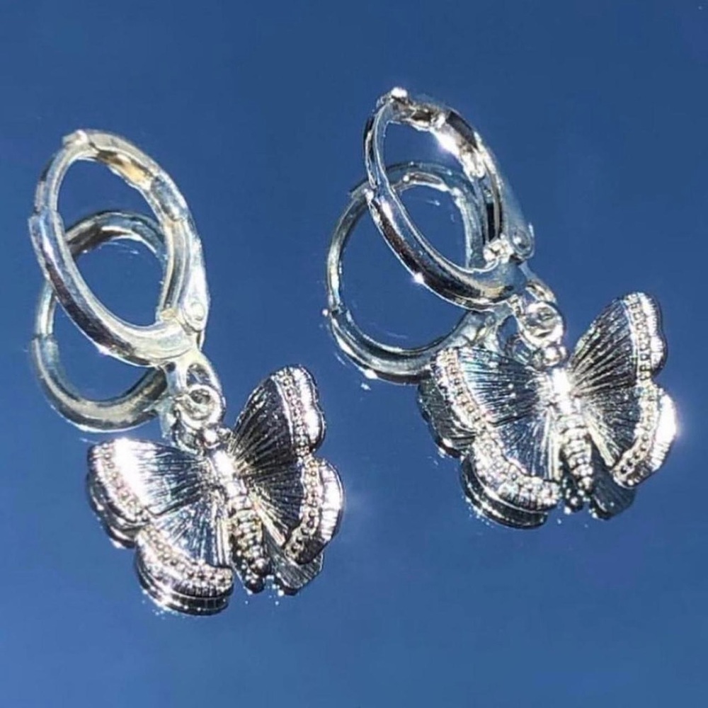 Silver Butterfly Huggie Hoop Earrings